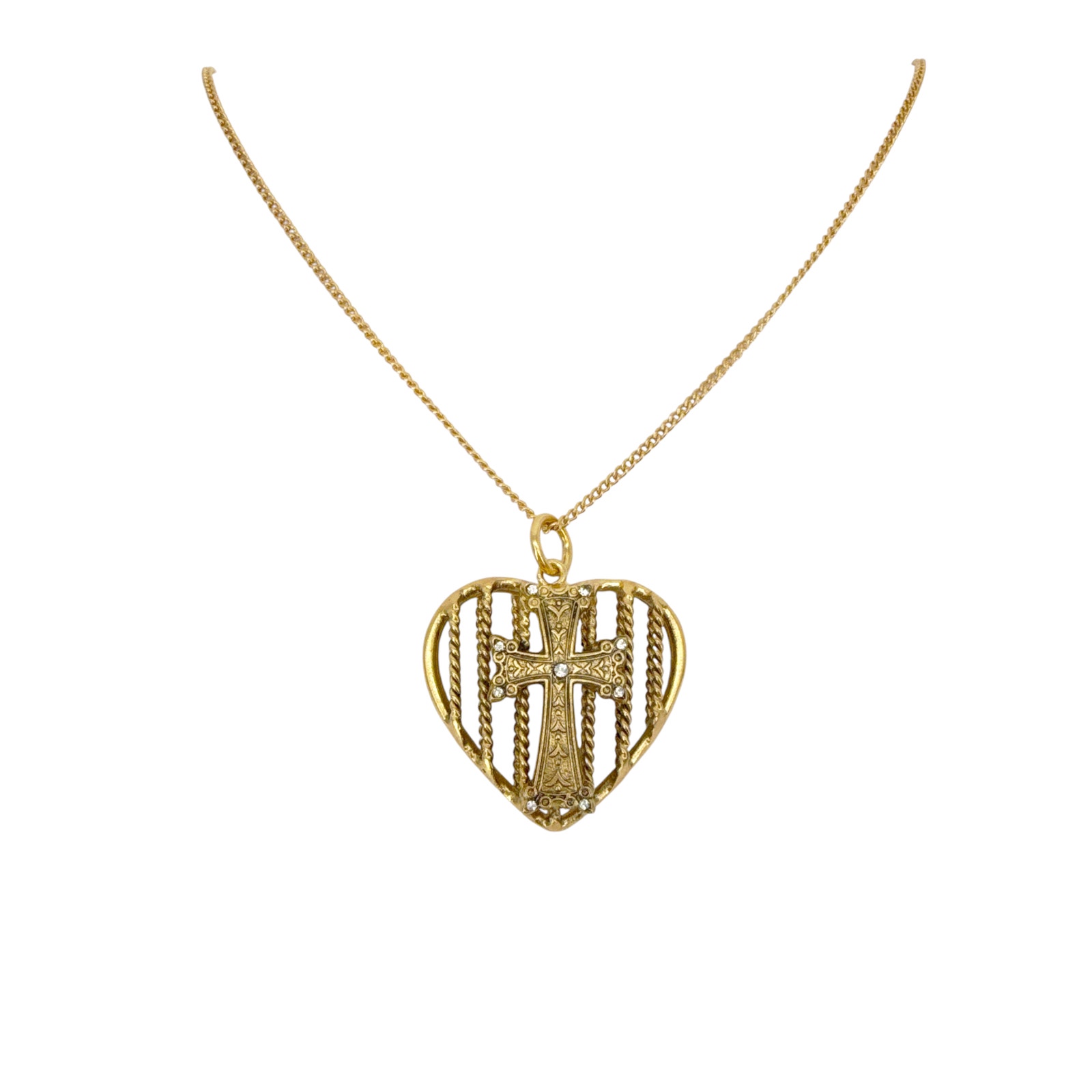 Virgins Saints Angels Vsa Caged Heart Cross Charm Necklace In Gold 199$